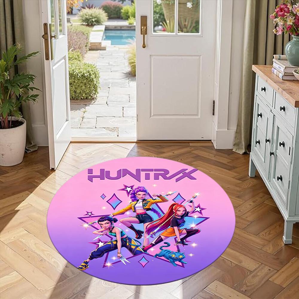 K-pop Round Floor Mat Design for Foyer Game Room Hallway Study room Antislip Round Carpet Anime Office Decor Gift for Festivals