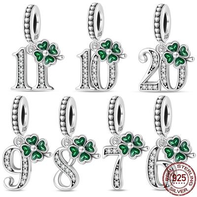 Genuine New Product Copper Lucky Number Pendants Fits Pan Bracelets DoItYourself Charms For Women Jewellery Fashion Gifts