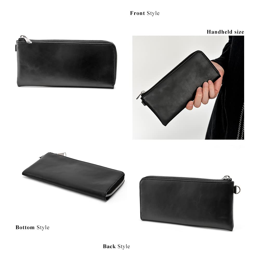 [Rename] Genuine Leather L-Zip Long Wallet, Easy to Use, Large Capacity, Cute, Thin, Dark Gray