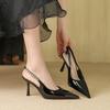 Silver Pointed Rhinestone Rear Empty High Heels Spring and Summer New Bag Head Thin Heel Chain Sexy Versatile Women's Sandals