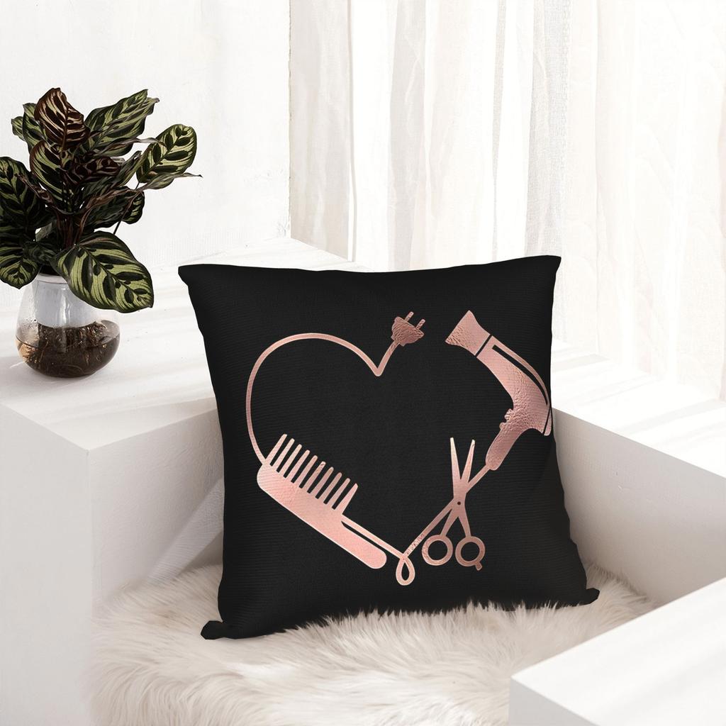 1Pc Hairdresser Scissors Heart Pillow Cover, Polyester 2D Double-Sided Print Cushion Case, Rose Gold Hair Stylist Throw Pillowca