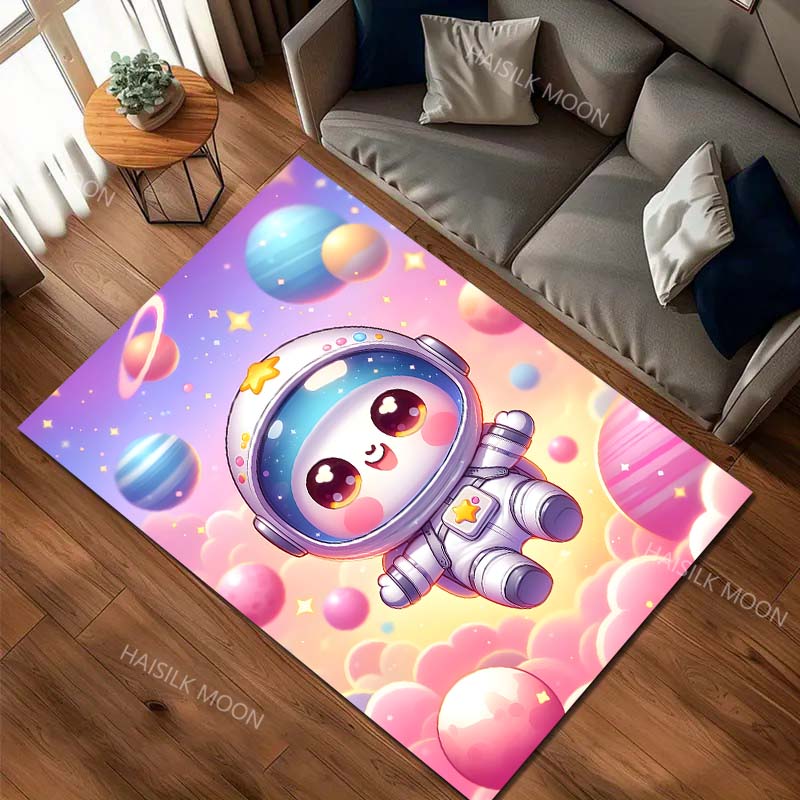Cute Spaceman Print Cartoon Carpet for Living Room Bedroom Bedside Floor Mat Cloakroom Area Rugged Creative Doormat