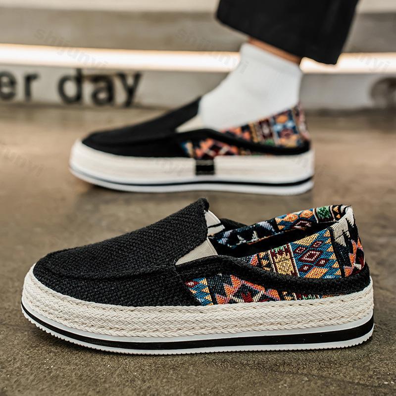 Fashion 2025 Autumn New Men's Woven Design Low Top Loafer Fashion Trend Versatile Mesh Breathable Comfortable Slip on Platform sneakers
