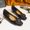 Square head low heel shallow mouth single shoes women's 2025 new spring and autumn women's shoes high heels women's thin heel French soft leather 