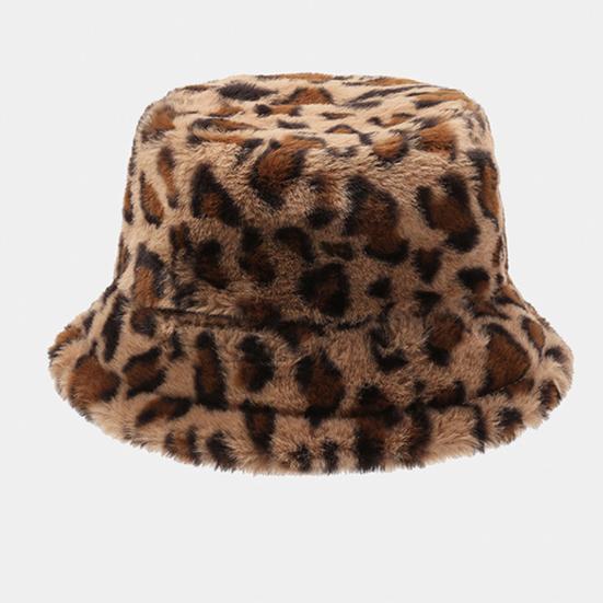 Dámská zimní čepice Plochá kupole Klobouk s leopardím potiskem Čepice umyvadlo zesílená teplá plyšová čepice kyblík Teplá pletená čepice