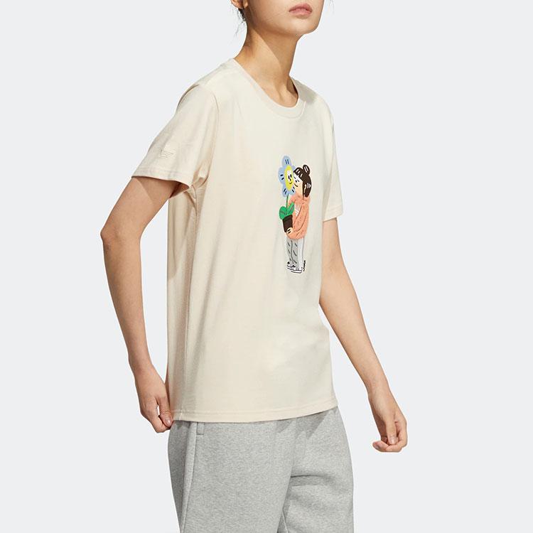 Adidas Originals X Charr Morita Capsule Collection Cartoon Plant Print Casual Sport Short Sleeve T-Shirt Women Tops Off-White HR3471