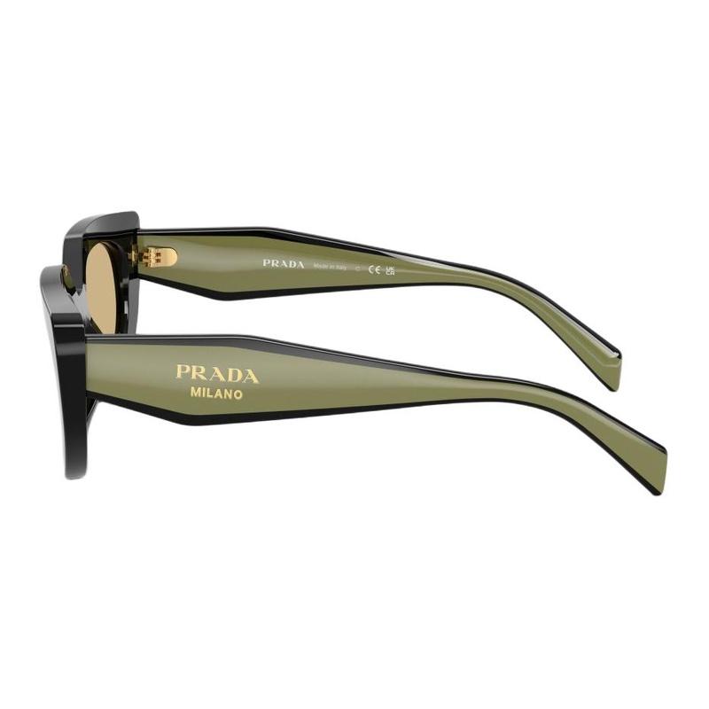 Prada Temple Logo Design Acetate Oval Sunglasses Women's Black/Green
