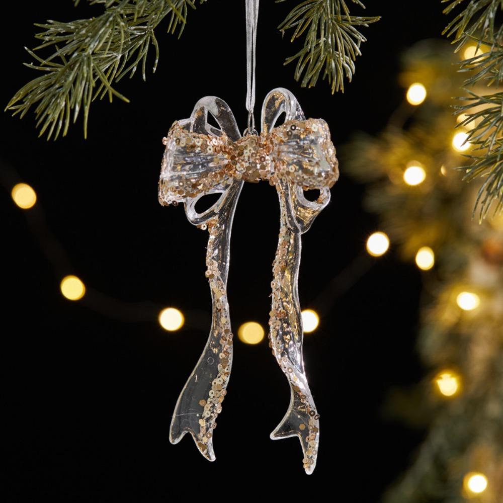 Christmas Tree Decor Acrylic Elk Bell Pendant Transparent Snowflake Pendants With Sequins Home Xmas Party Decoration Accessories