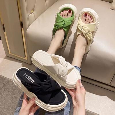 Fashion House Women's Slippers and Ladies Sandals Platform Home Shoes Green Summer 2024 Black Slides Thick Clappers New Style 39 Pvc F B