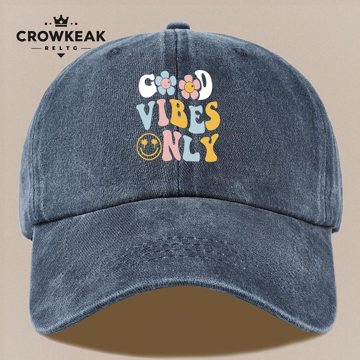 pc Cute Cartoon GOOD VIBES ONLY and Floral Pattern Print Baseball Cap Four Seasons Casual Apparel Accessory Black Papa Truc 1pc