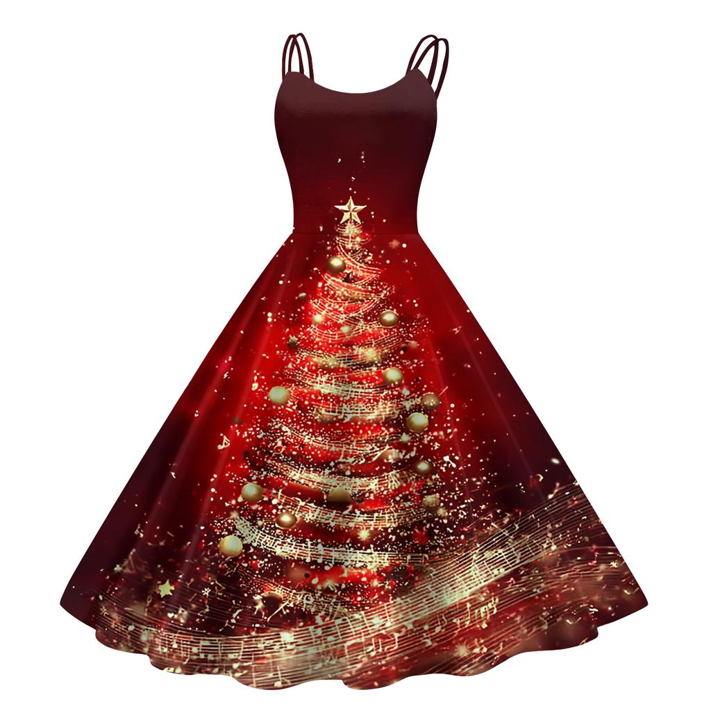 Kindermode Lässig Weihnachts-Print Sexy Schulterfrei Punk Retro Kleid