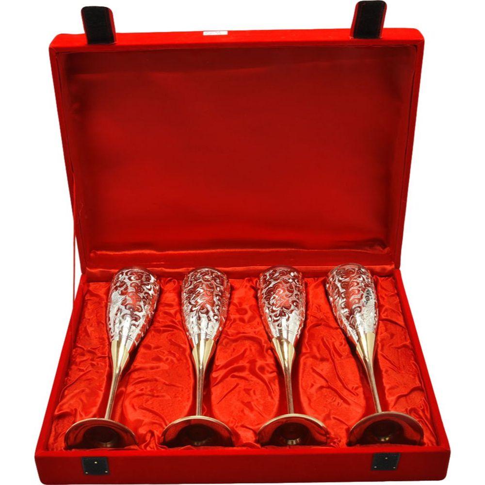 Silver Plated Brass Wine Goblet/Wine Glasses Set (Set of 4 Wine Glass)