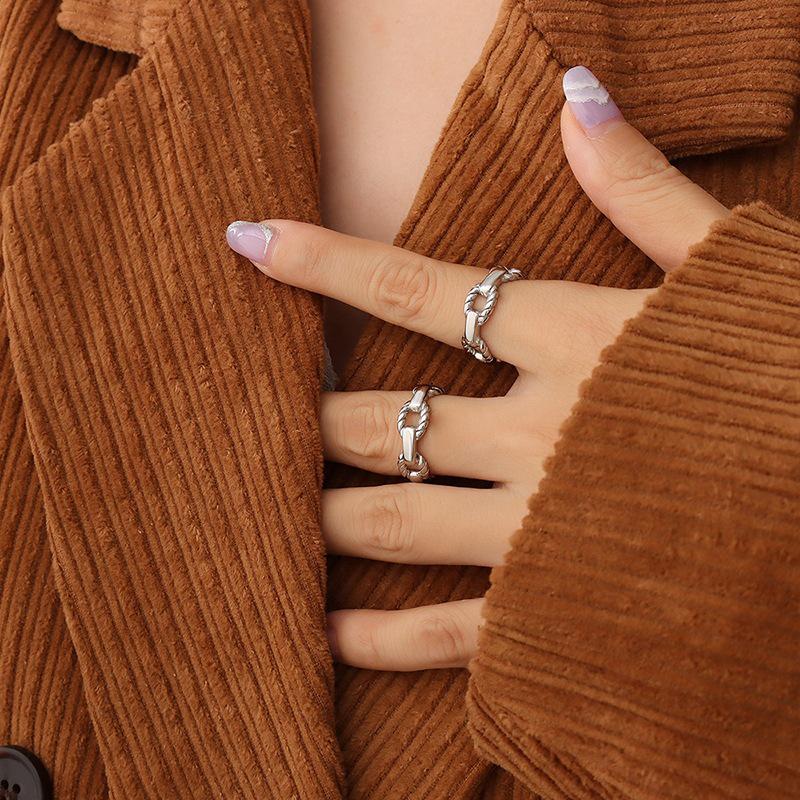 

European & American Hip-Hop Style 18K Gold Plated Titanium Chain Ring - Creative Design A127 Size 7