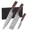 Sunnecko 3-Piece Kitchen Knife Set: Chef's Knife, Vegetable Knife, and Paring Knife. Made with High-Carbon Stainless Steel and Damascus Pattern with W