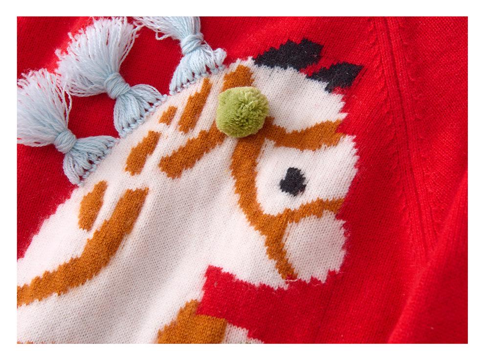 Lekasha Women's Red Cashmere Pullover with 3D Horse Decoration