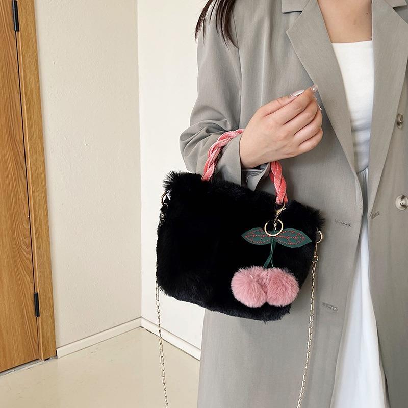 Cute Cherry Design Girl Plush Handbag Autumn New Mao Mao Women Shoulder Messenger Bag