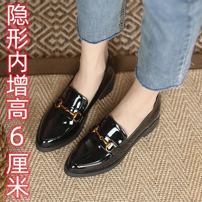 

Маленькие кожаные туфли для женщин, новые весенне-осенние, ретро, на толстом каблуке, с острым носком, на мягкой подошве, одинарные туфли для женщин с внутренней высотой, увеличивающей рост 32