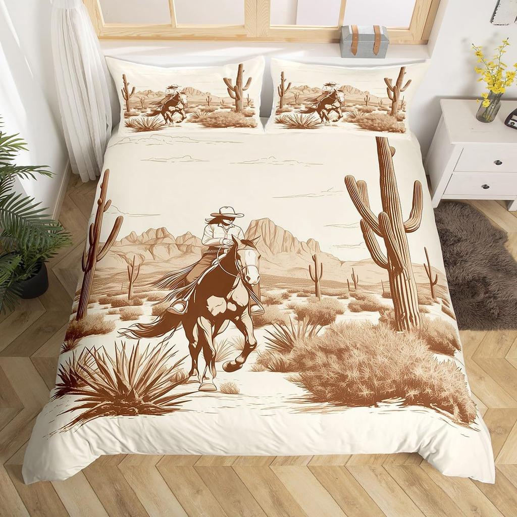 Western Farm Animal Leather Three-Piece Quilt Cover 3D Digital Printing Bedding Set
