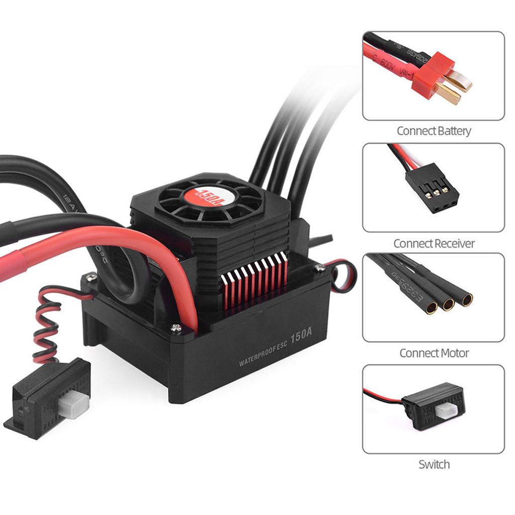   150A Brushless ESC Waterproof Electric Speed Controller for 1/8 RC Truck   Car