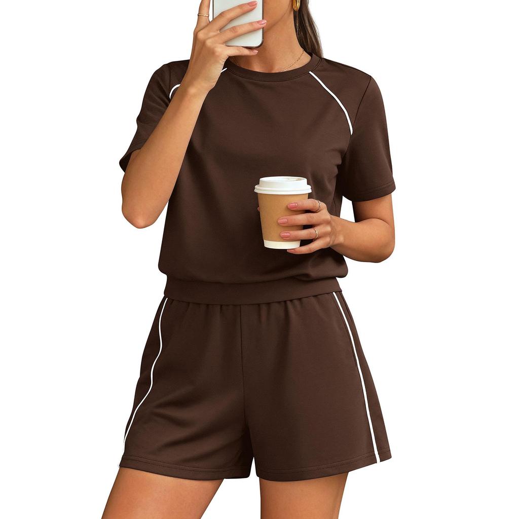 Women's Fashionable Loose-Fit Short-Sleeve Top + Shorts Casual Two-Piece Set