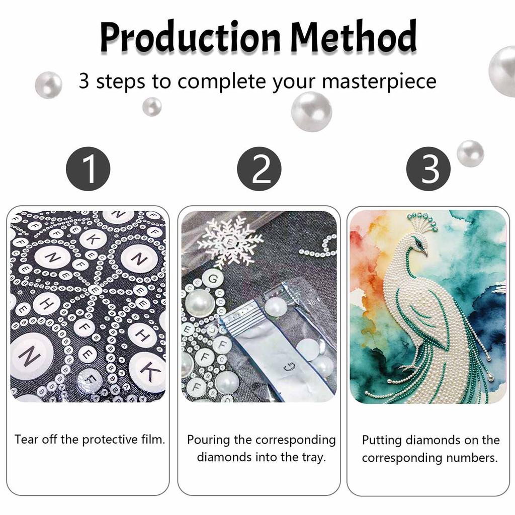 Elegant Peacock Pearl Kit 5D DIY Round Rhinestone Art for Adults Relaxing Handmade Wall Decor Holiday Gift Frameless