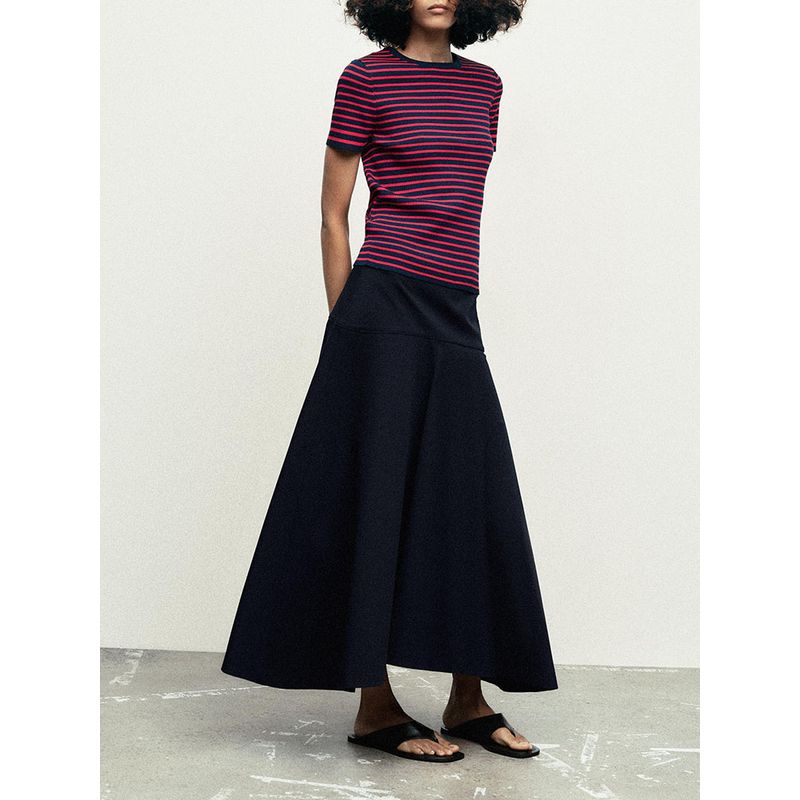 Za2025 Spring New Women's Clothing Easiest for Match Slimming Stripes Silm round Neck Short Sleeve Knitting Tops 3519020