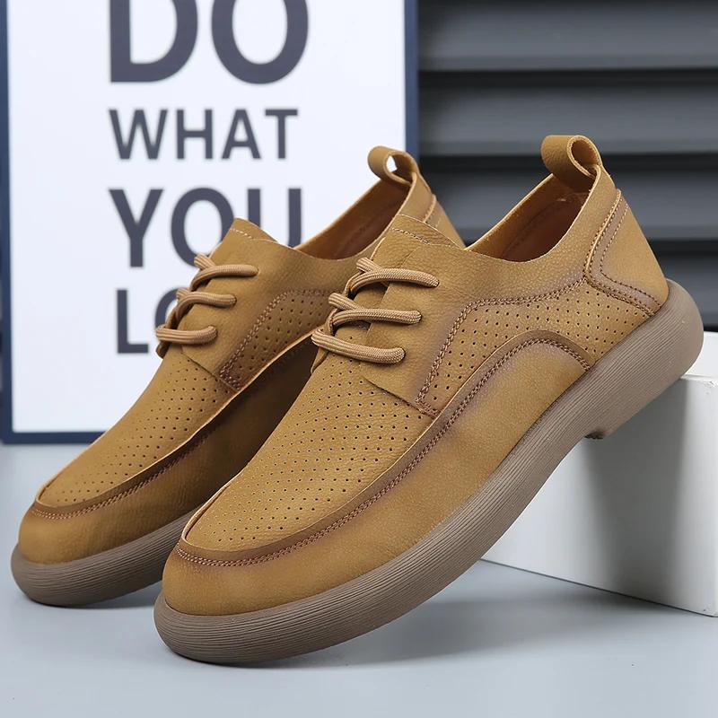 Mode Echtes Leder Schuhe Herren Schnürschuhe Oxfords 2024 Kuh Lässig Business Weich Schwarz Braun Hohe Qualität Frühling Herbst Herrenschuhe