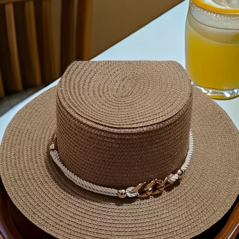 European and American spring and summer sunscreen metal buckle accessories sunshade jazz straw hat fashion celebrity vacation beach top hat