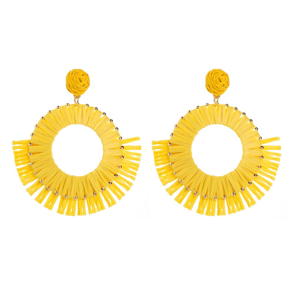

Богемні Геометричні Сережки з Рафії - Універсальний Дизайн у Формі Віяла для Жінок жовтий