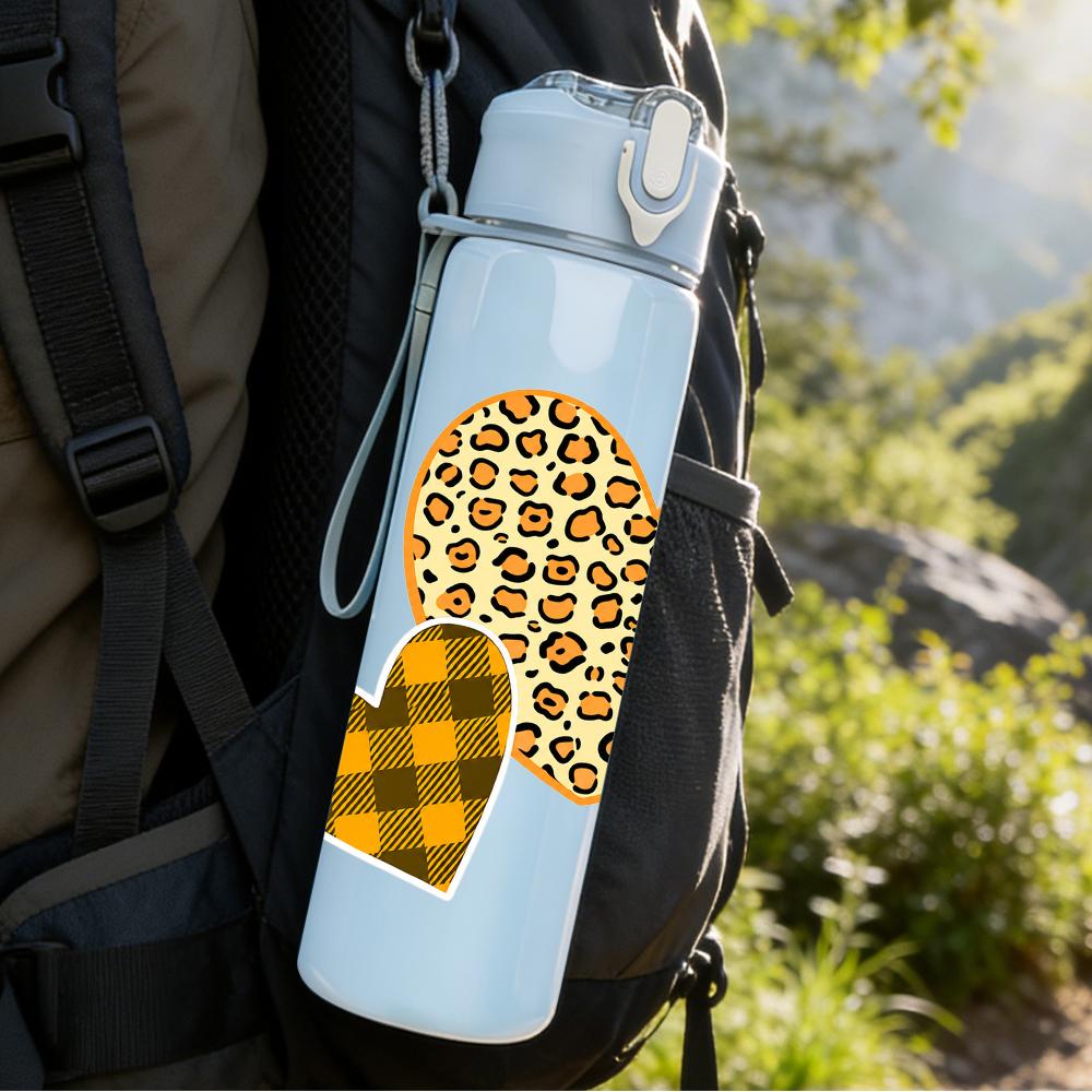 1PC Leopard Buffalo Plaid Heart Combo 750ml Color Plastic Sports Water Bottle Leakproof Flip Straw Lid Suitable for Sports Office Home Use