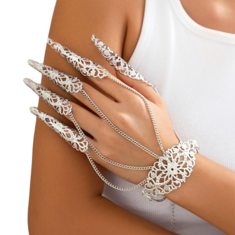 Ancient Queen Bracelet with Finger Nails Tip Claw Rings Belly Dance Hand Chain Jewelry Chain Finger Rings Bracelet Women