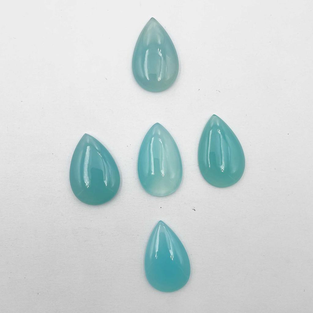 Natural Aqua Chalcedony Pear Cabochon Loose Gemstone Lot 5 Pcs 21*34-23*34 MM 176 CT For Jewelry Making