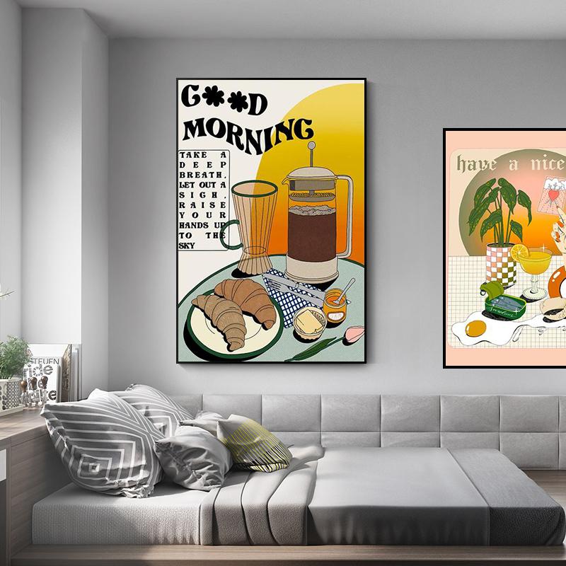 Essen Küche Poster Wandkunst Leinwanddruck Brot Getränk Obst Dessert Malerei Dekorative Bild Moderne Esszimmer Dekoration