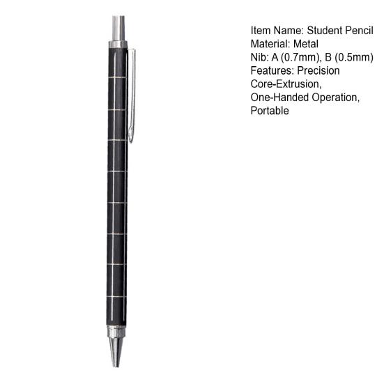 Student Mechanical Pencil 0.5/0.7mm Lead Anti-Break Buffer Design Easy Refill Clip Writing Pen Metal Body Primary School Student Mechanical Pencil