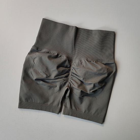 Høy midje Yoga Sportsshorts Ensfarget Slankende Løpeshorts Ensfarget Rynkete Hoftehevende Shorts