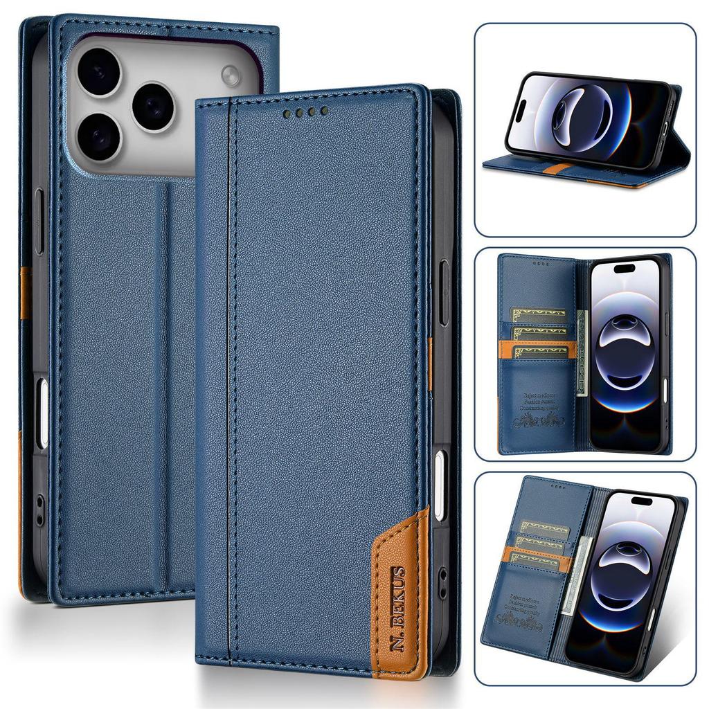 iPhone 17 Pro Max Anti-Theft Magnetic Flip Wallet Case with Card Slot and Stand
