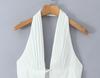 Elegant French-Inspired Backless V-Neck Halter Dress with Pleats and Wide Hem