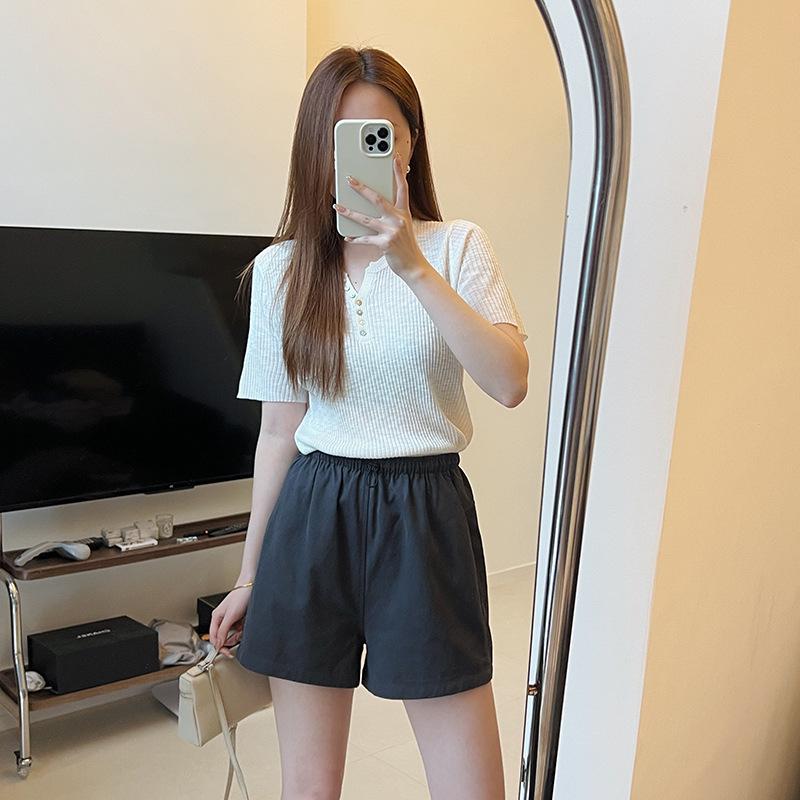 

Женские шорты-карго цвета хаки с высокой талией и завязками на талии — свободные, облегающие, повседневные, широкие брюки А-силуэта с эластичной талией Medium темно-серого