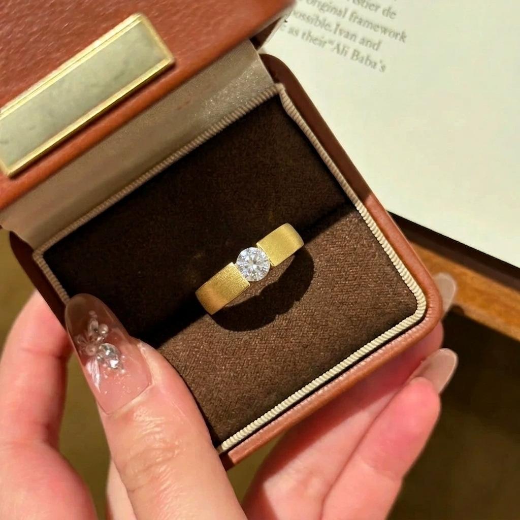 Fashion Moissanite Engagement Gold Wire-cut Ring For Women Men Classic Wedding Band 925 Silver Jewelry