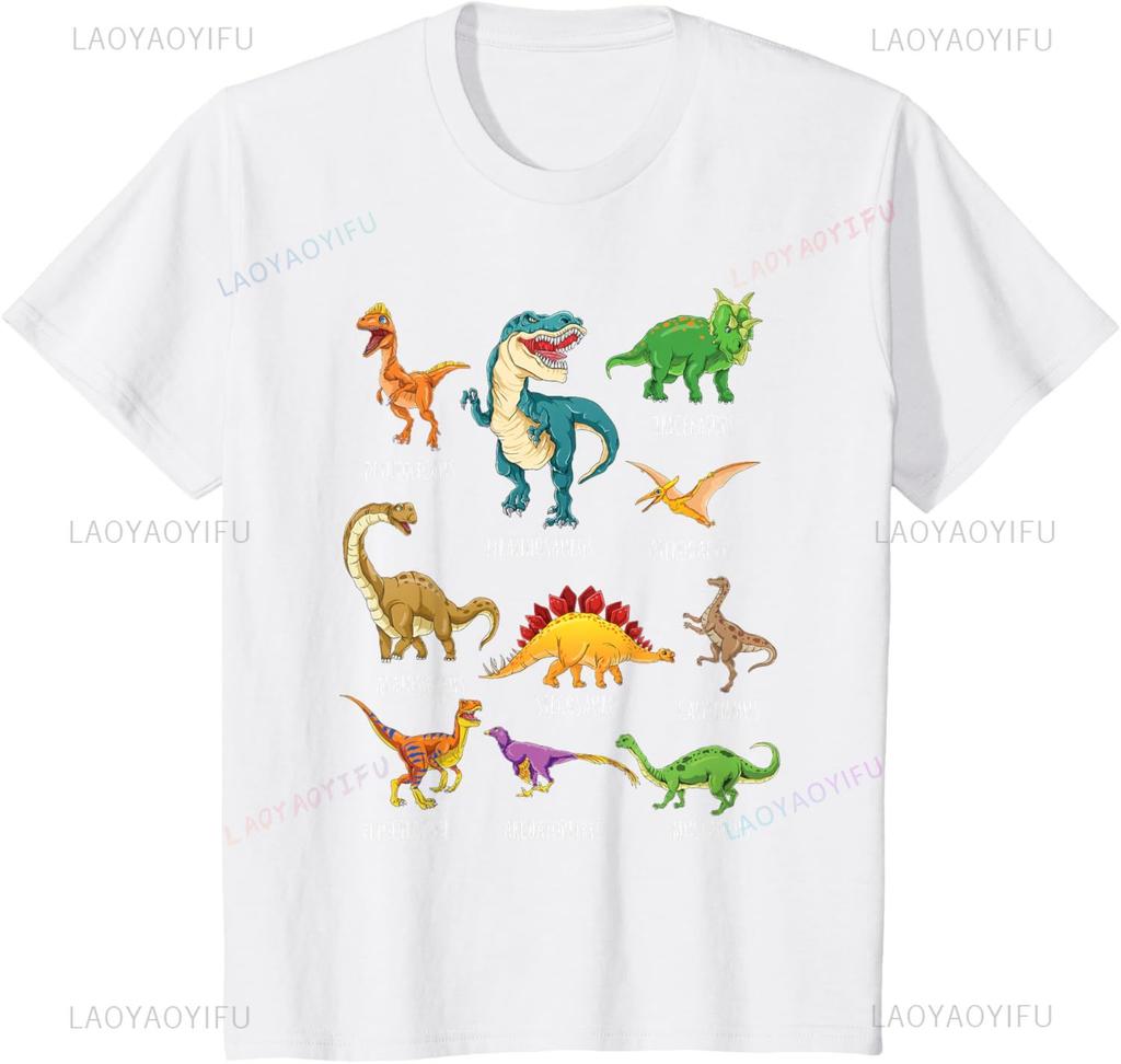 Types of Dinosaurs Graphics Dino Identification T-Shirt Unisex Summer Streetwear Tops Harajuku Mens Clothing Camisas