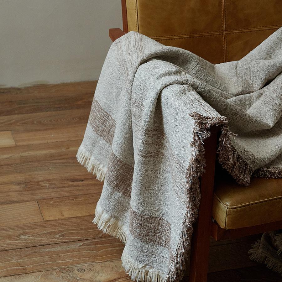 Retro Blanket King Size 80% Cotton 20%Linen Yarn Dyed Jacquard Tassel Blanket Sofa Bed Cover Blanket Bedspread On The Bed