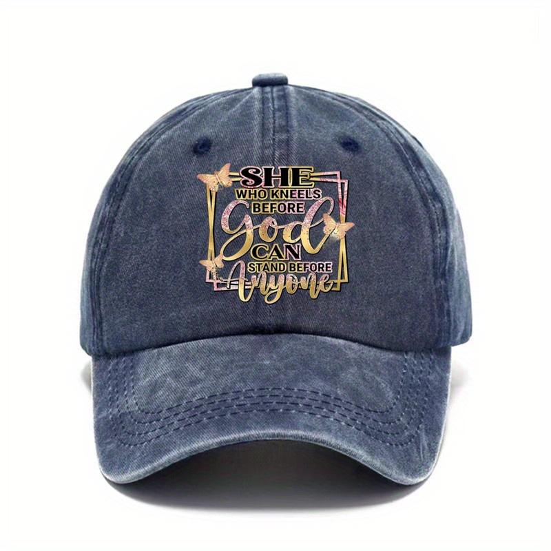She Who Kneels Before God Christian Quote Baseball Cap Distressed Adjustable Outdoor Sports Cap