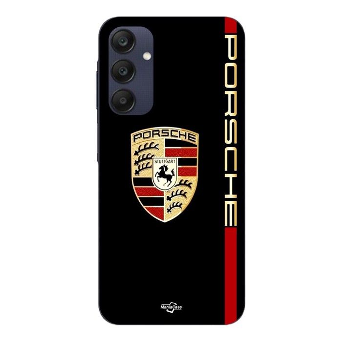 Case for Samsung Galaxy A25 PORSCHE Red and Gold Logo Black Background Maniacase