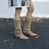2025 autumn and winter new small pointed suede two wear thin fashion knight belt buckle women's boots