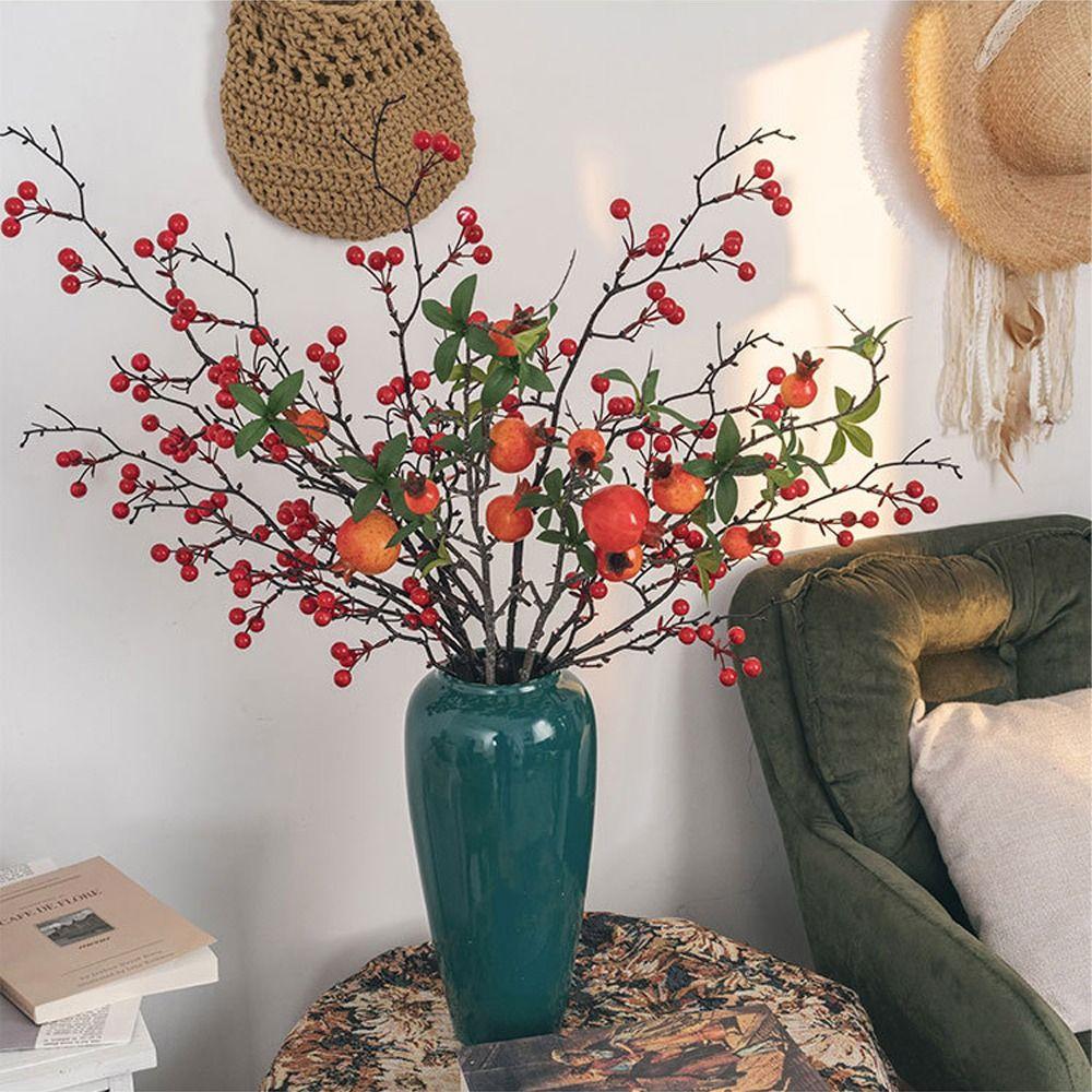 

Пластиковые искусственные ветви граната Реалистичные поддельные растения Уличное украшение для сада оранжевый