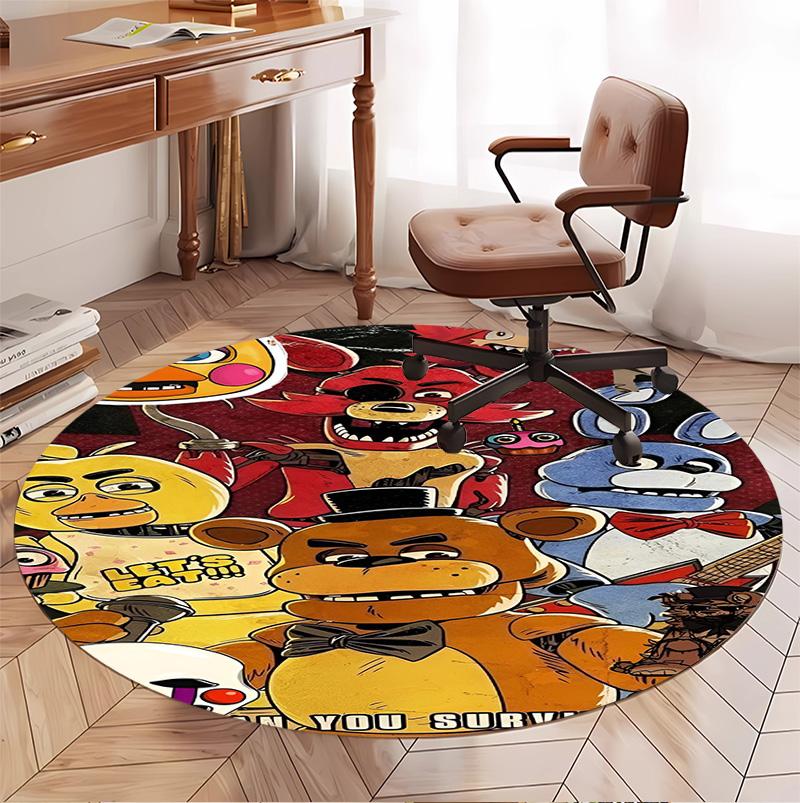 Five Nights at Freddy's Pattern Round Rug, Indoor/Outdoor Mat, for Picnic, Gameroom, Bedroom, Office, Living Room, Home Decor Carpet, Birthday Gift