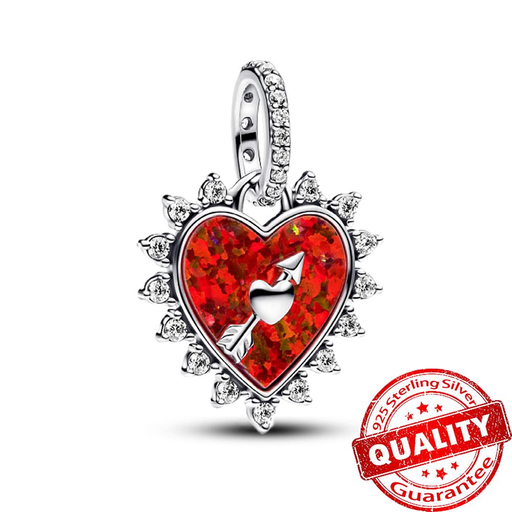 Beautiful 925 Sterling Silver Red Valentine's Day Infinity Love Rose Pendant Fit DIY Bracelet Necklace Date Accessories Gifts