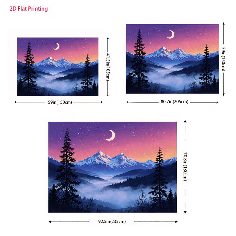 2D Nature Scenery Mountain Moon Background Cloth Decor