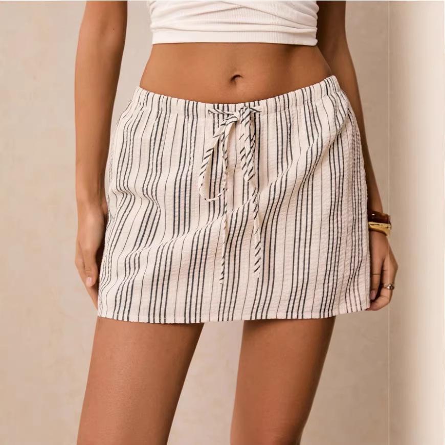 

Spring & Summer Sexy Striped Drawstring Lace-up Skirt Pants for Hot Girls M грязно-белый