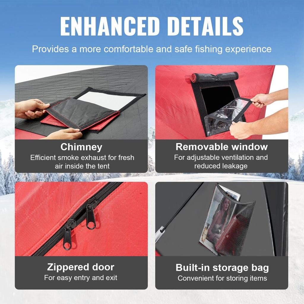 Portable Ice Shelter, 3-4 Person Insulated Pop-Up Ice Fishing Tent, 35 Square Feet Fishable Area, Thermal Ice Shanty for Winter Fishing, Ice Cube with